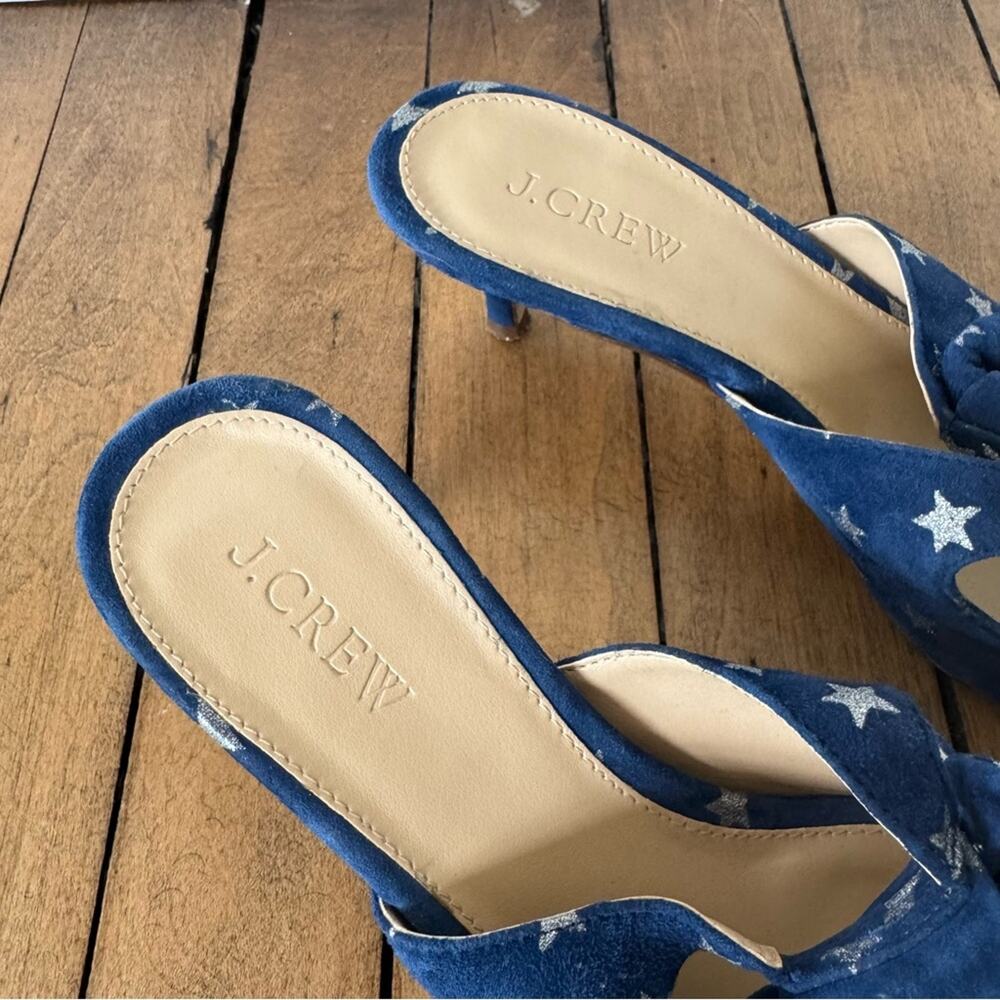 J. Crew Sophia Blue and Silver Starry Suede Kitten Heels Mules 7 americana - Picture 8 of 11